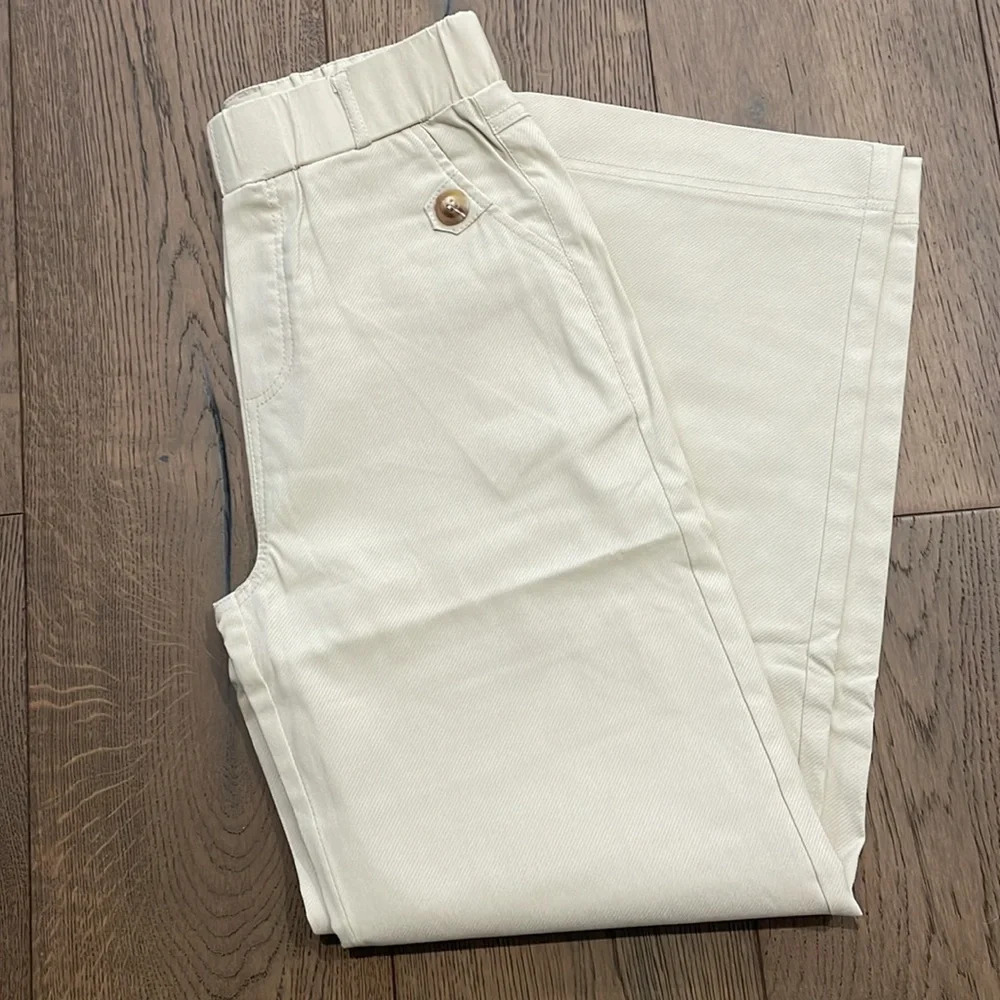 NWOT Wide Leg Cropped Khaki Tan Elastic Waist Pull On Casual Pants Size S - Picture 7 of 7
